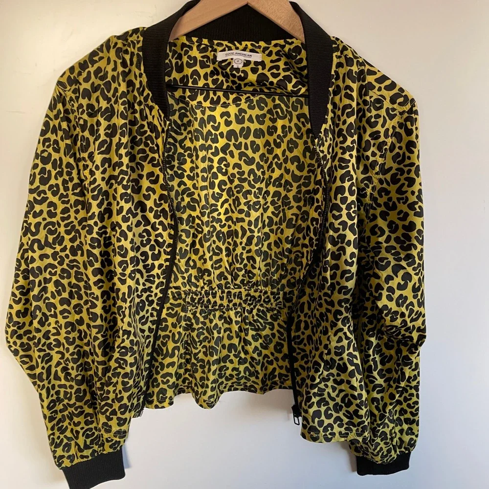 GOOD AMERICAN Sun‎ Beam Leopard Print Shear Pleat Jacket Size 2